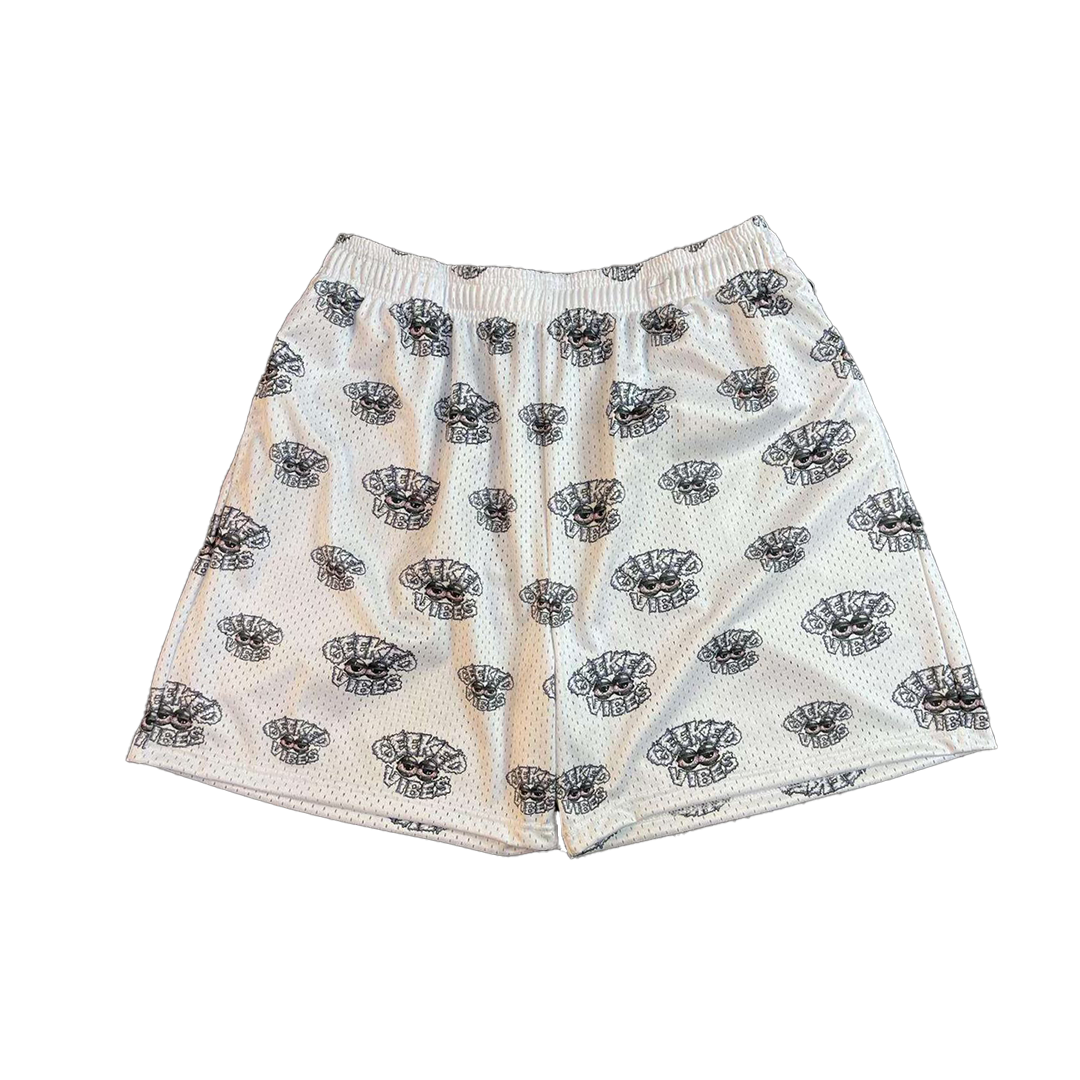 White Geeked Vibes Mesh Shorts