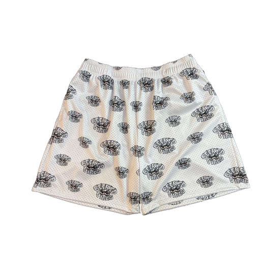 White Geeked Vibes Mesh Shorts