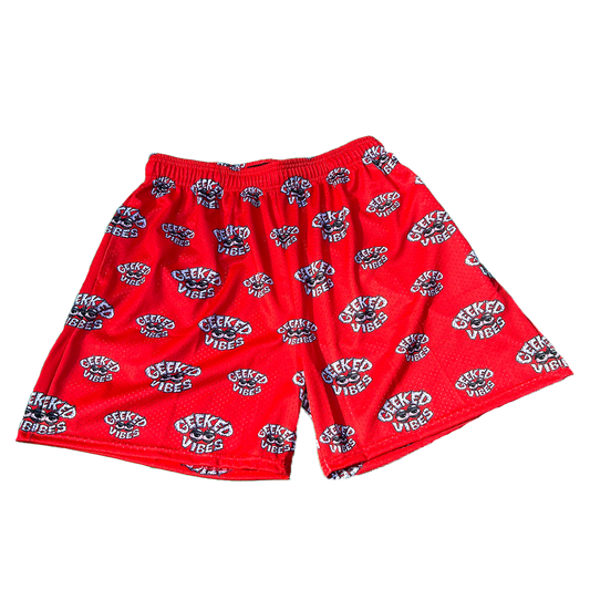 Red Geeked Vibes Mesh Shorts